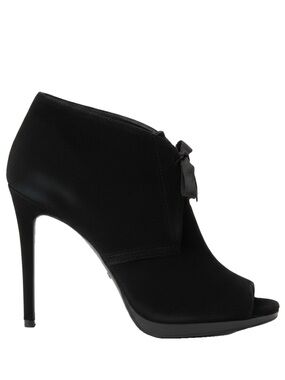 🛍️ Burberry Authentic Black Suede Peep-Toe Ankle Booties with Ribbon Tie